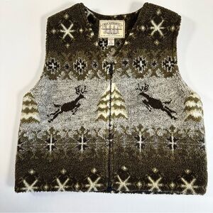 Vintage‎ The Great Outdoors Fleece Vest L Brown 90s Winter Holiday Cottage Cabin